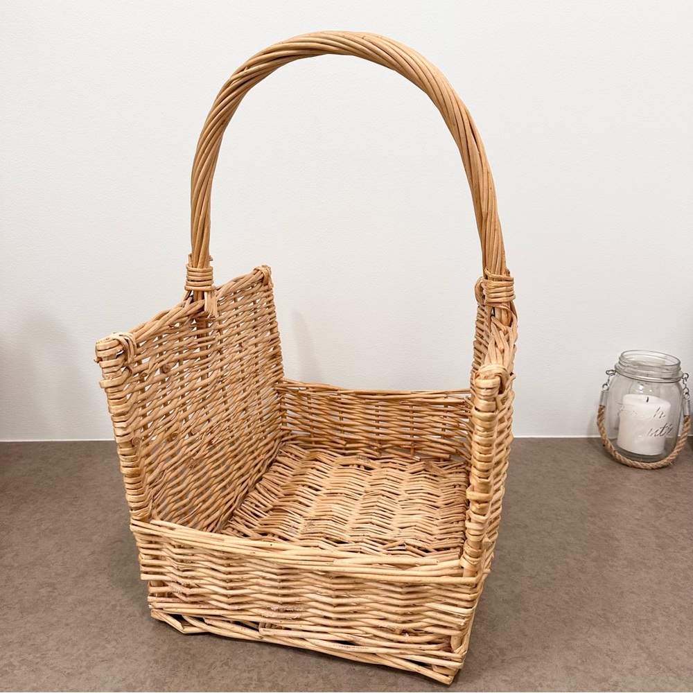 Large Wicker Firewood Woven Natural Rattan Basket Tote W/ Handle Storage Decor